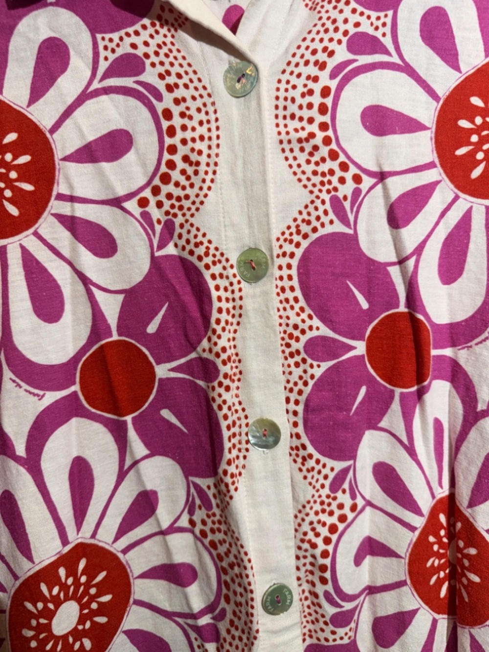 Farm Rio Anthropologie Long Sleeve Linen Tropical Print Buttondown Shirt S - Picture 9 of 12